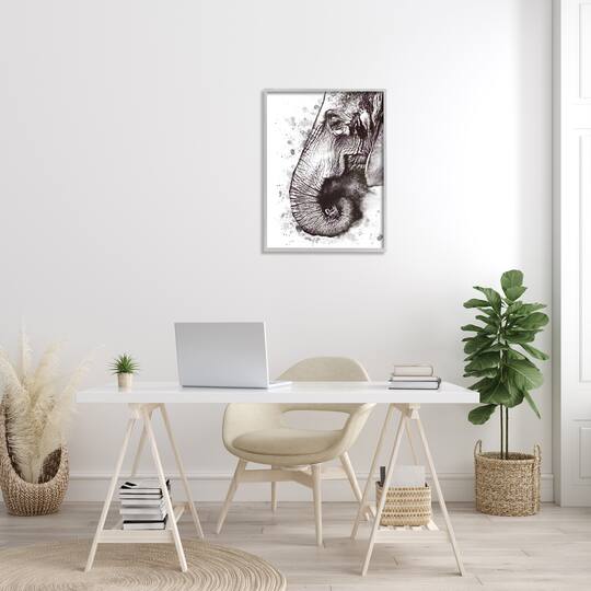 Stupell Industries Elephant Paint Splatter Gray Framed Wall Art